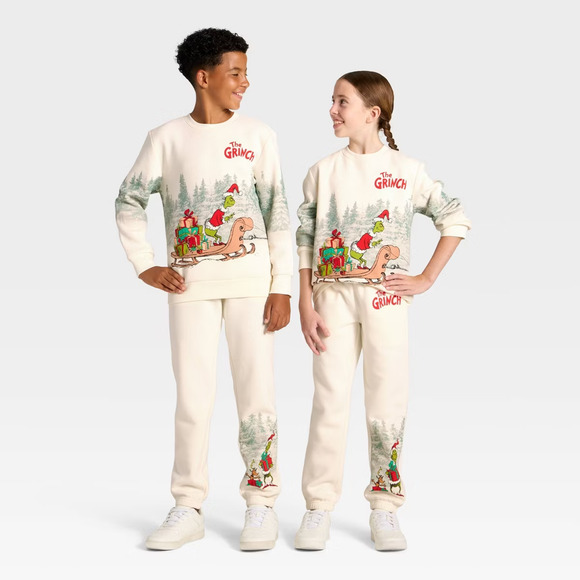 Dr. Seuss Other - NWT Kids Dr. Seuss The Grinch Cream Graphic Sweatpants - Size LARGE Youth Pants